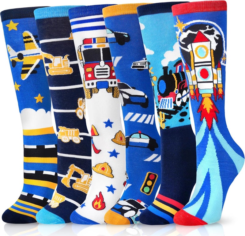 ANTSANG Kids Girls Knee High Socks Fashion Funny Crazy Stockings Gift Cute Novelty Long Boot Cotton Socks for Child 6 Pairs - Image 1